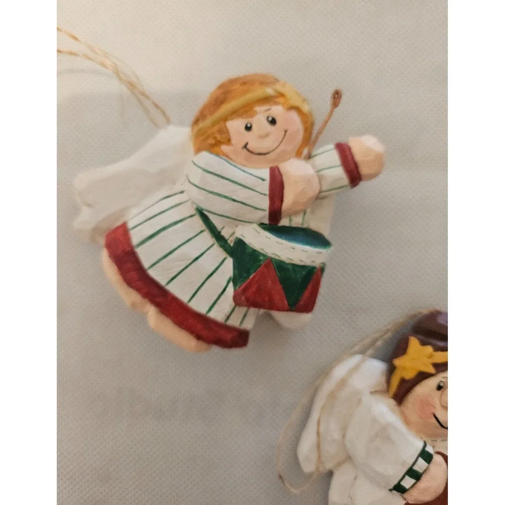 Angel Christmas Ornaments Set of 2 Holiday‎ Decor Drummer Singer
